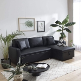 Canapé d’angle convertible Happy garden en similicuir noir 3 places : le look cuir à prix abordable