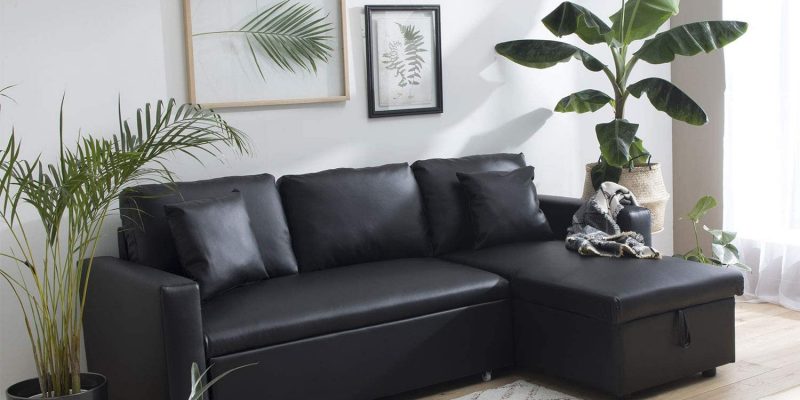Canapé d’angle convertible Happy garden en similicuir noir 3 places : le look cuir à prix abordable